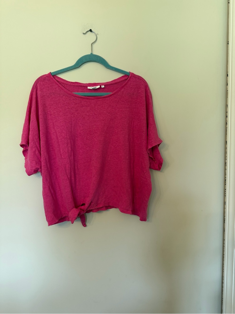 Chico’s 100% Linen pink tie front detail top size XL